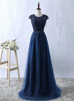 Picture of Pretty Navy Blue Tulle Long Bridesmaid Dress, Navy Blue Bridesmaid Dress